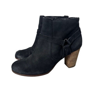 Cole Haan Harness Heeled Ankle Boot Women 8B Black Zip Moto Pebbled Leather City